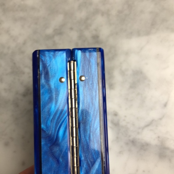 EDIE PARKER Blue and Silver Clutch with Script Design - Picture 10 of 13